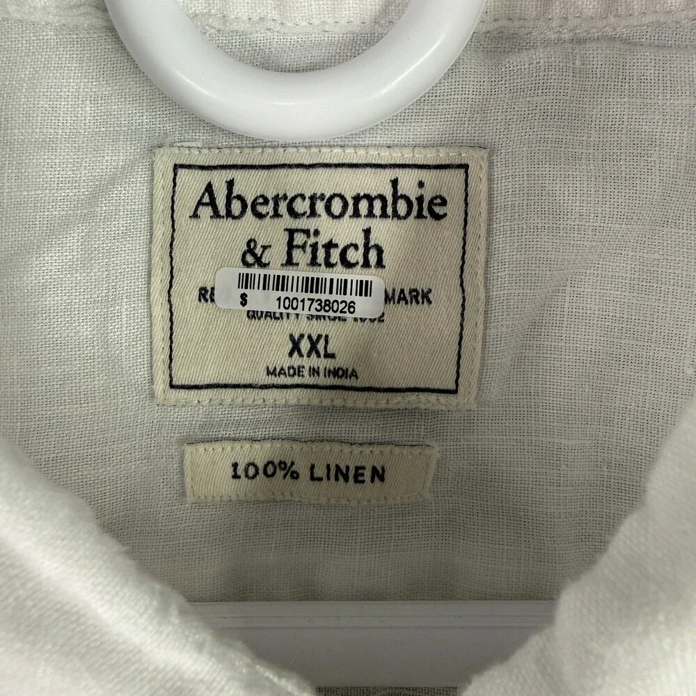 Abercrombie And Fitch Linen Shirt Mens 2XL White Long Sleeve Casual Button Down